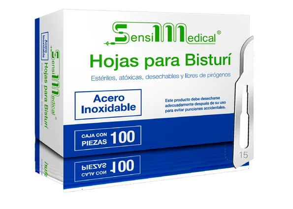 Hoja de Bisturi #15 Sensimedical de Acero Al Carbon C/100