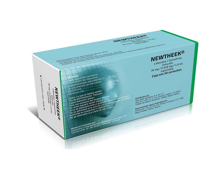 Anestesia Newtheek vidrio - lidocaina c/ epinefrina 2% - c/50