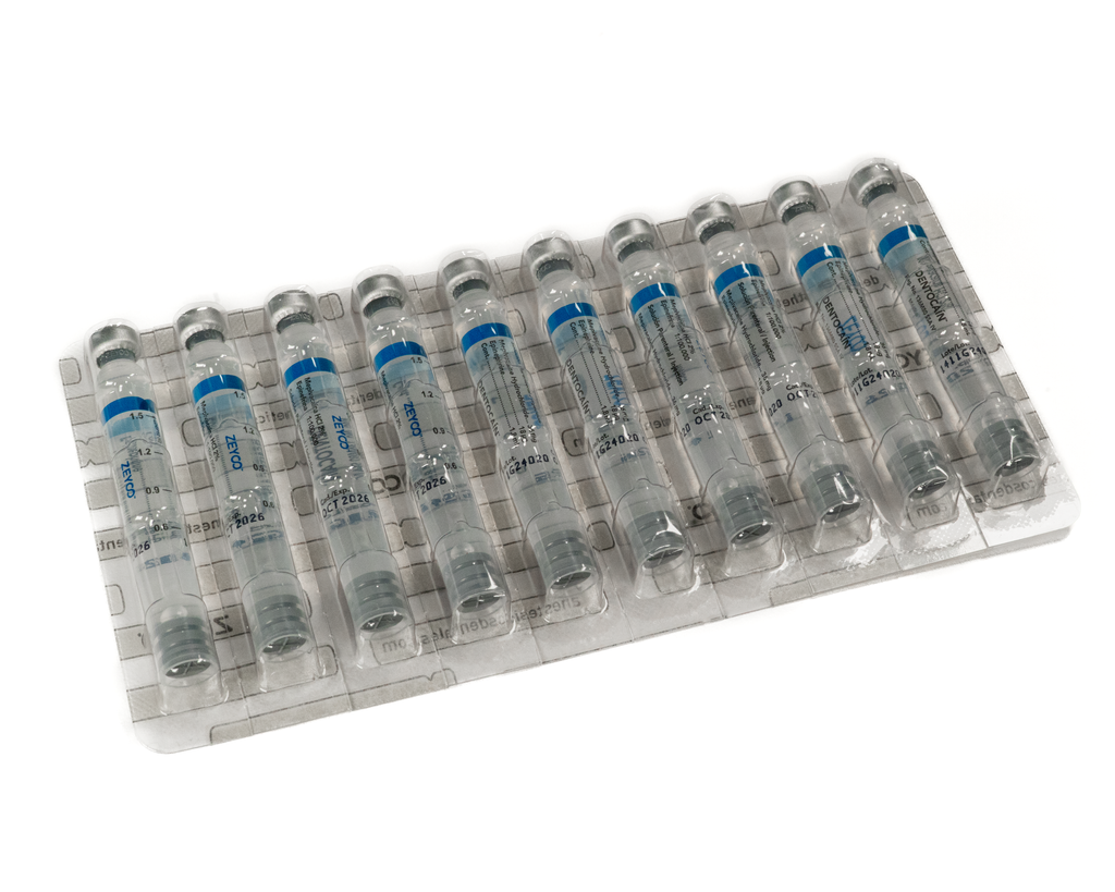 Anestesia Zeyco Dentocain - vidrio - mepivacaina c/epinefrina 2% - pz