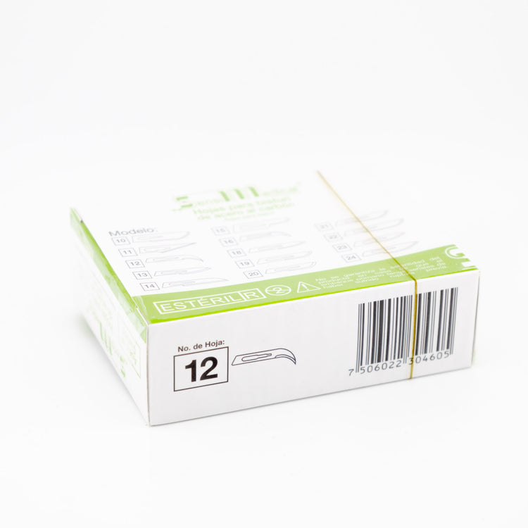 Hoja De Bisturi #12 Sensimedical De Acero Al Carbon Pz
