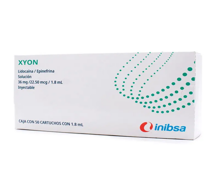 Anestesia Inibsa Xyon - vidrio - lidocaina c/epinefrina 2% - c/50