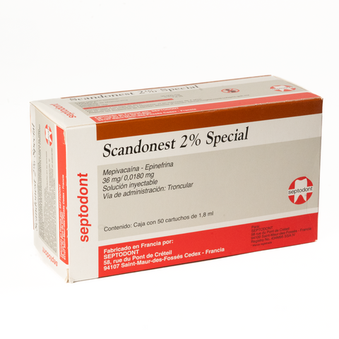 Anestesia Septodont Scandonest - mepivacaina c/epinefrina 2% - c/50